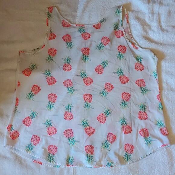 Time and Tru Tropical Pineapple Print White Tank Top XXL - Picture 5 of 5